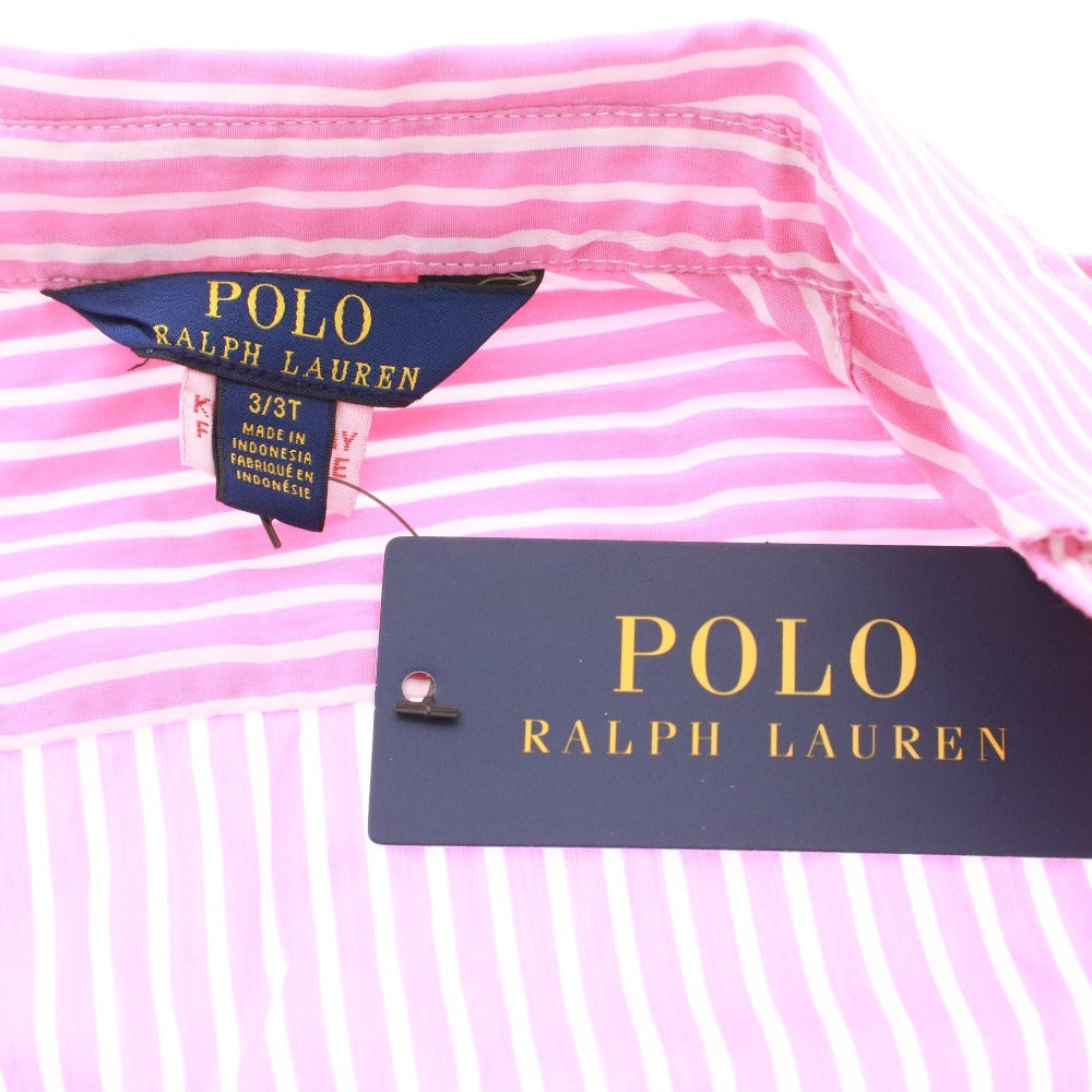 ■ ラルフローレン POLO シャツワンピース 長袖 トップス ボトムス ストライプ キッズ 3/3T(90-100相当） ピンク タグ付き 未使用