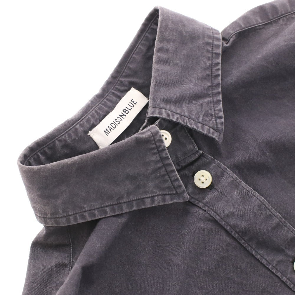 ■ MADISON BLUE マディソンブルー シャツ 長袖 トップス 無地 ボタン レディース S ダークグレー系