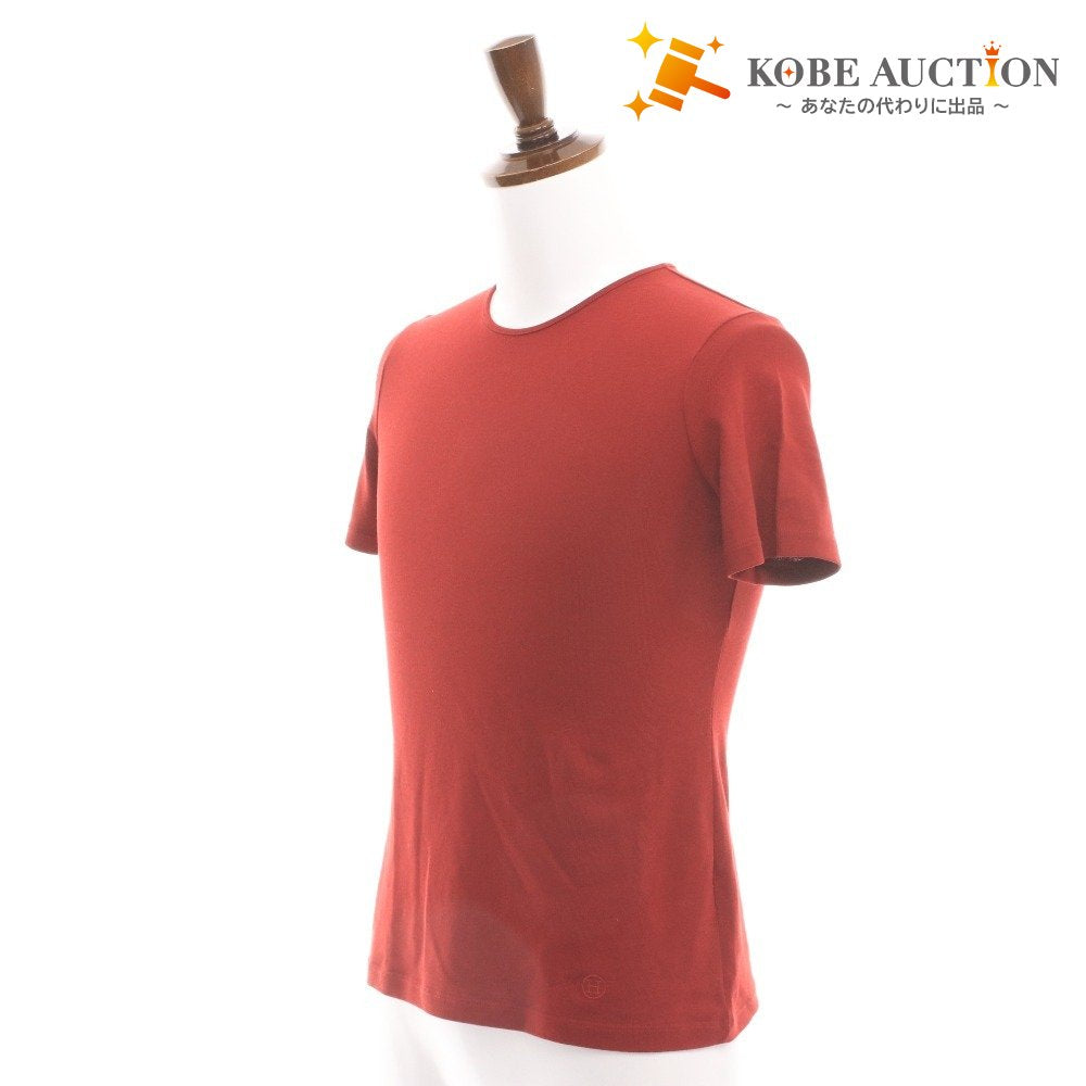 ■ HERMES T-shirt, short sleeve, crew neck, solid color, men's and women's, size 38, red