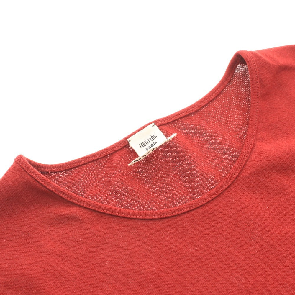 ■ HERMES T-shirt, short sleeve, crew neck, solid color, men's and women's, size 38, red