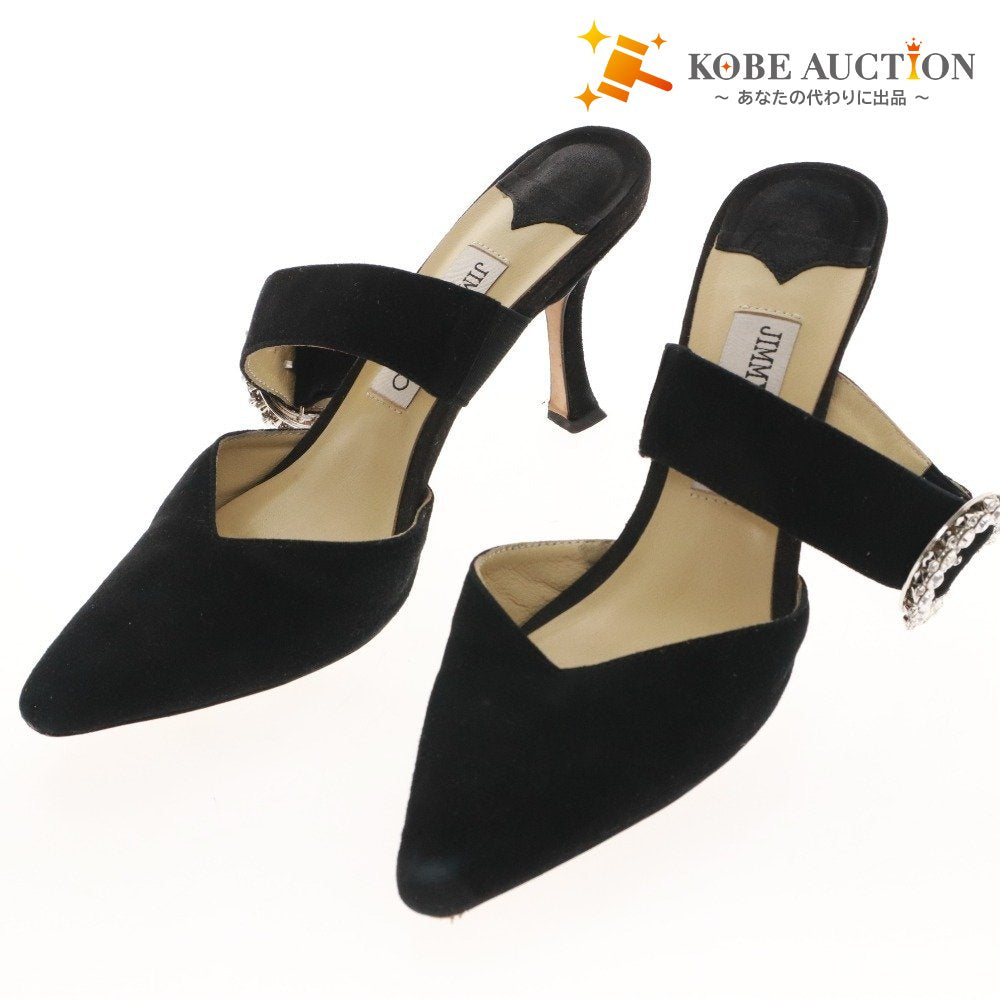 ■ Jimmy Choo mule sandals, suede with crystal buckle, women's size 36 (equivalent to 23cm), black