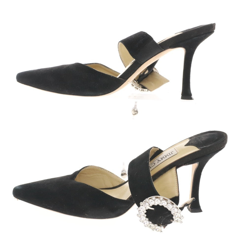 ■ Jimmy Choo mule sandals, suede with crystal buckle, women's size 36 (equivalent to 23cm), black