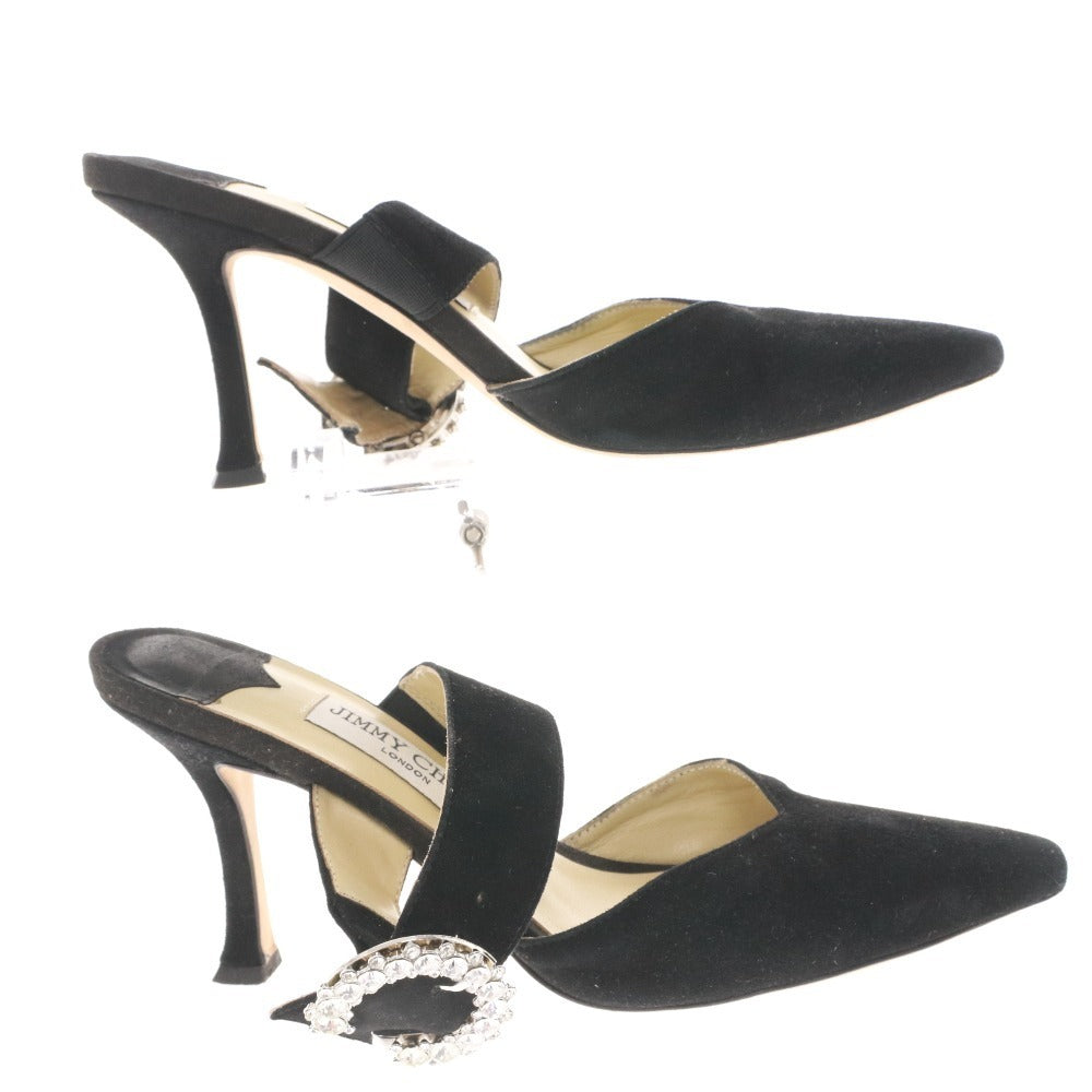 ■ Jimmy Choo mule sandals, suede with crystal buckle, women's size 36 (equivalent to 23cm), black
