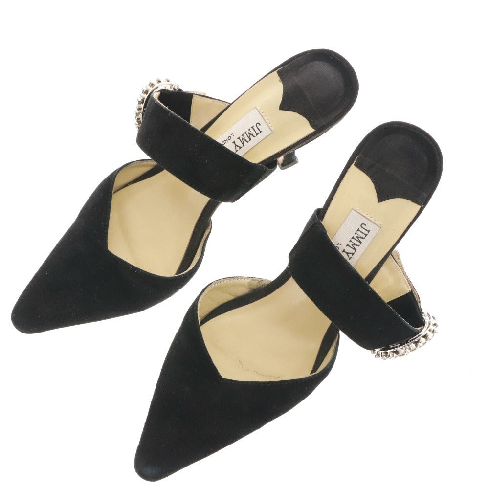 ■ Jimmy Choo mule sandals, suede with crystal buckle, women's size 36 (equivalent to 23cm), black