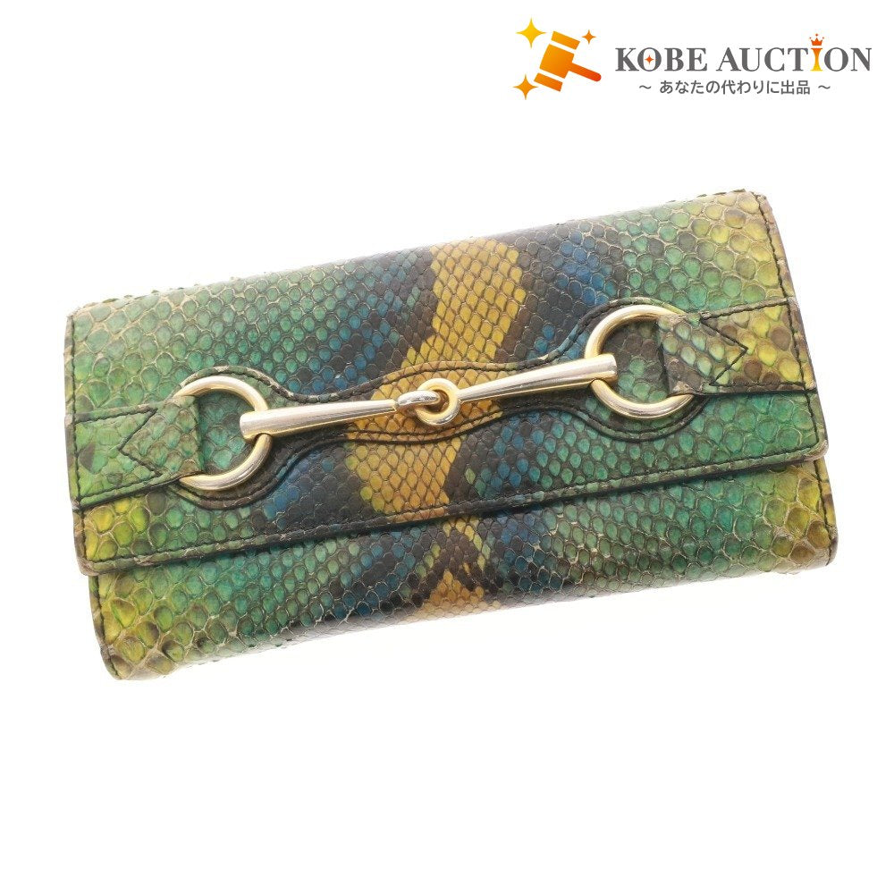 ■ Gucci Horsebit Python Long Wallet for Men and Women in Green