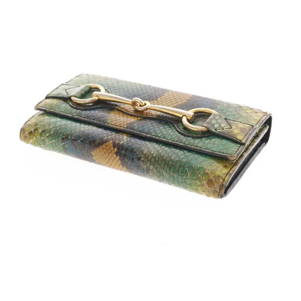 ■ Gucci Horsebit Python Long Wallet for Men and Women in Green