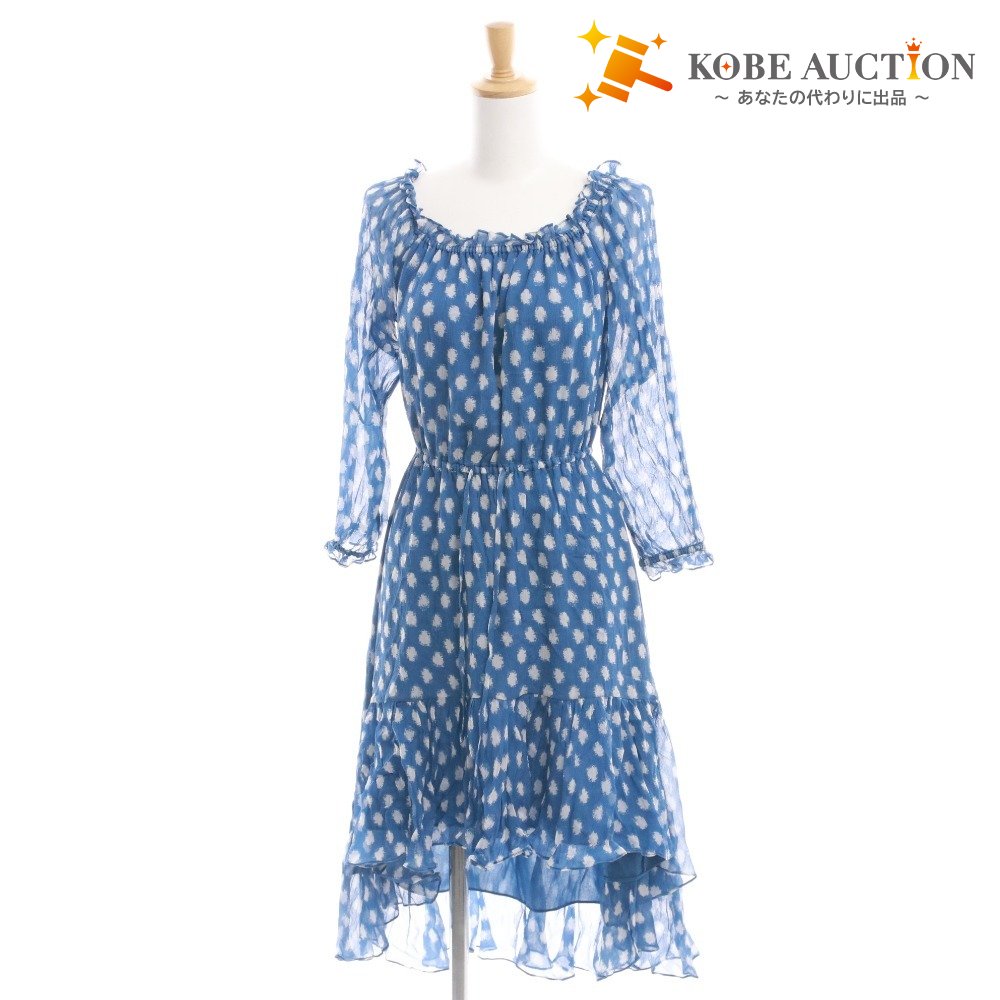 Diane von Furstenberg wrap dress, long sleeves, silk dotted top and bottoms, women's, size 2 (equivalent to S), blue