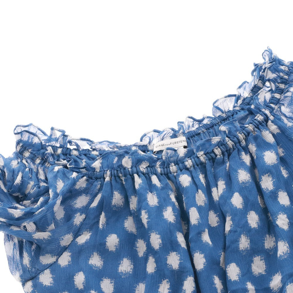 Diane von Furstenberg wrap dress, long sleeves, silk dotted top and bottoms, women's, size 2 (equivalent to S), blue