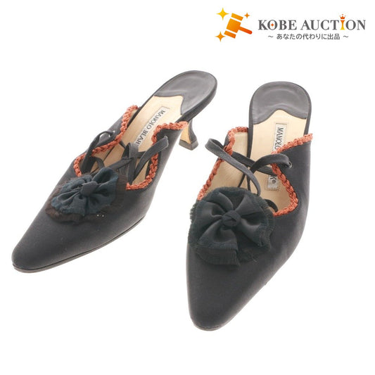 ■ マノロブラニク サンダル 靴 レースアップ フラワー レディース 37 （23.5cm相当） ブラック