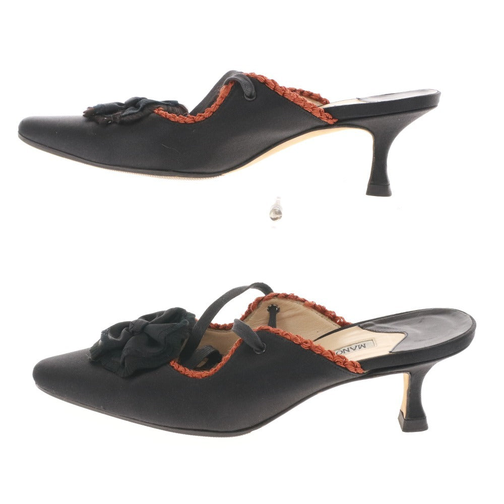 ■ マノロブラニク サンダル 靴 レースアップ フラワー レディース 37 （23.5cm相当） ブラック