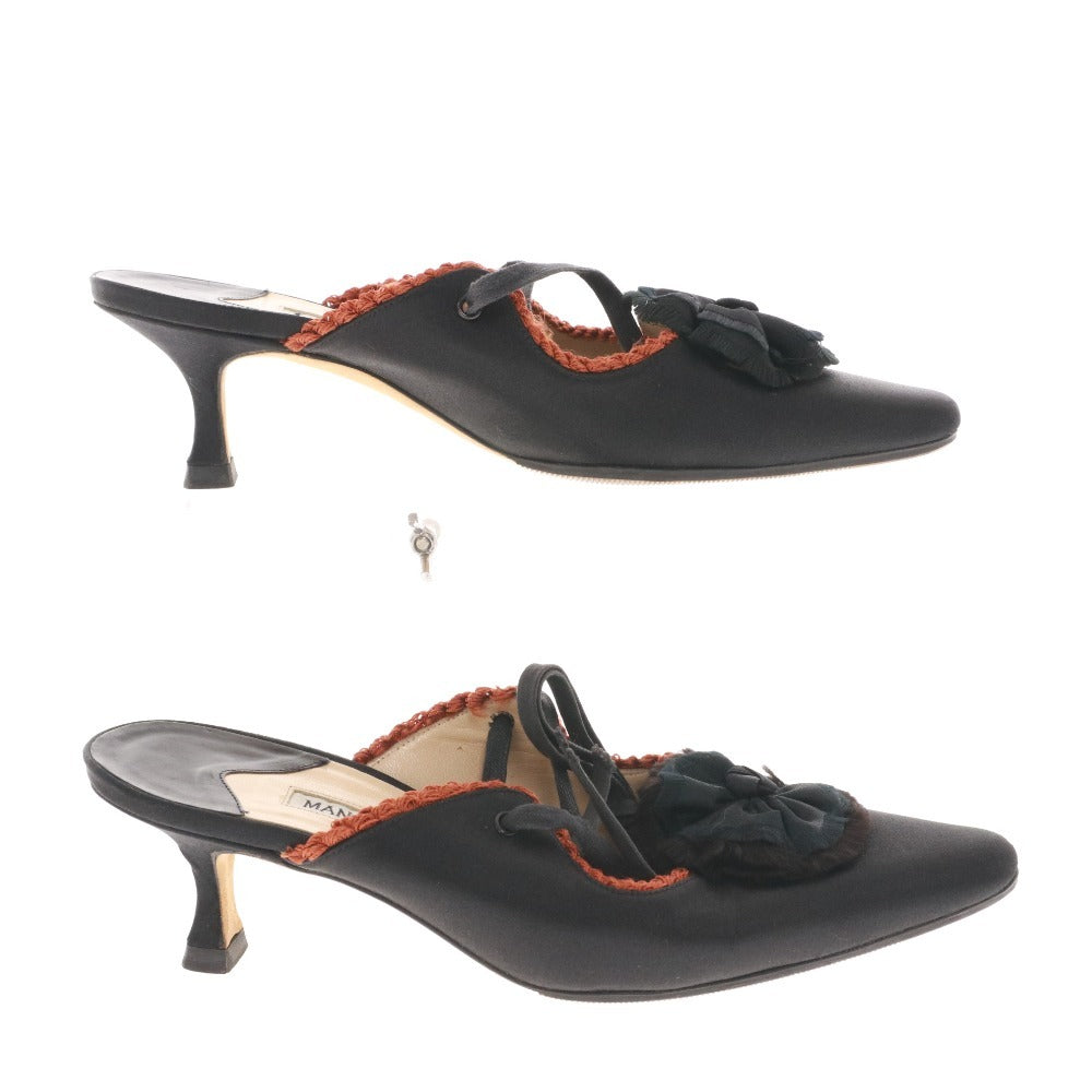 ■ マノロブラニク サンダル 靴 レースアップ フラワー レディース 37 （23.5cm相当） ブラック