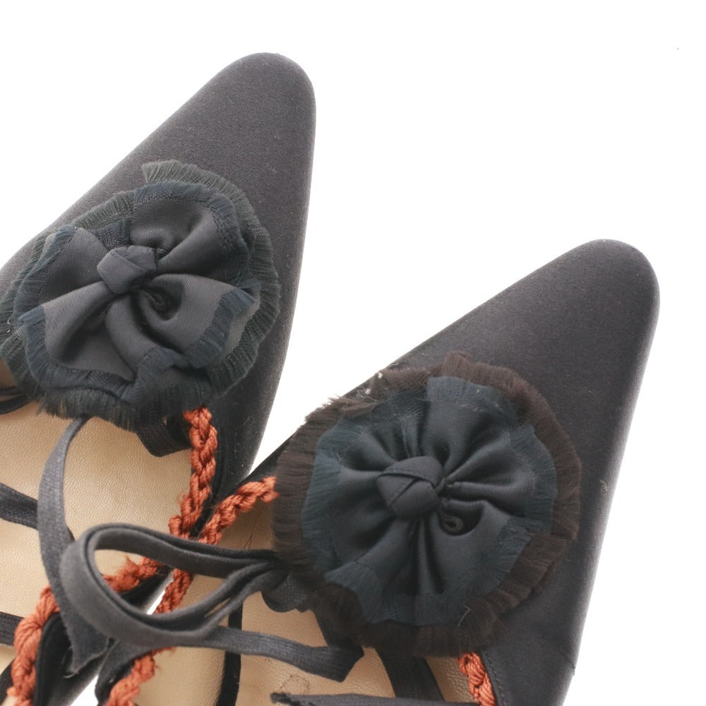 ■ マノロブラニク サンダル 靴 レースアップ フラワー レディース 37 （23.5cm相当） ブラック