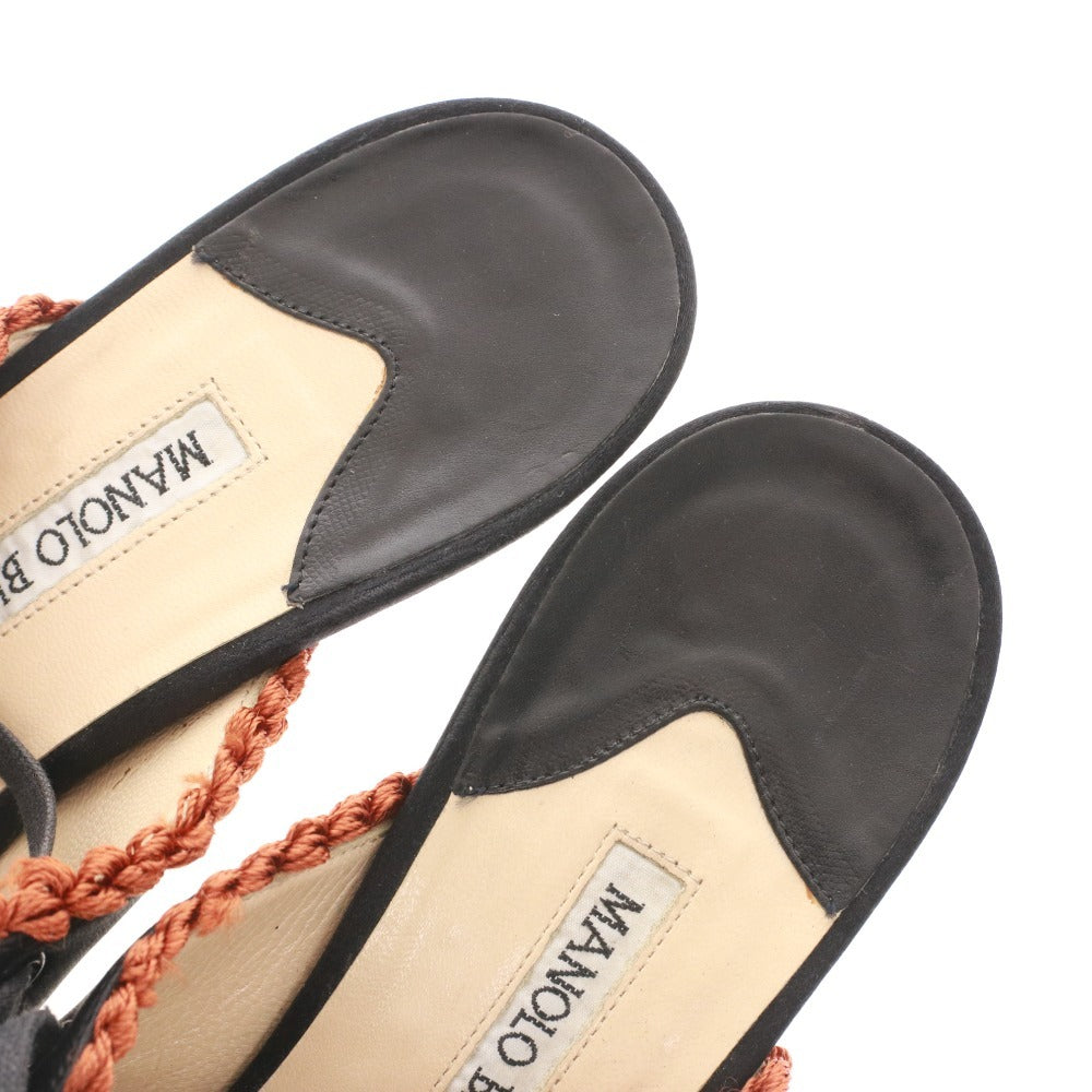 ■ マノロブラニク サンダル 靴 レースアップ フラワー レディース 37 （23.5cm相当） ブラック