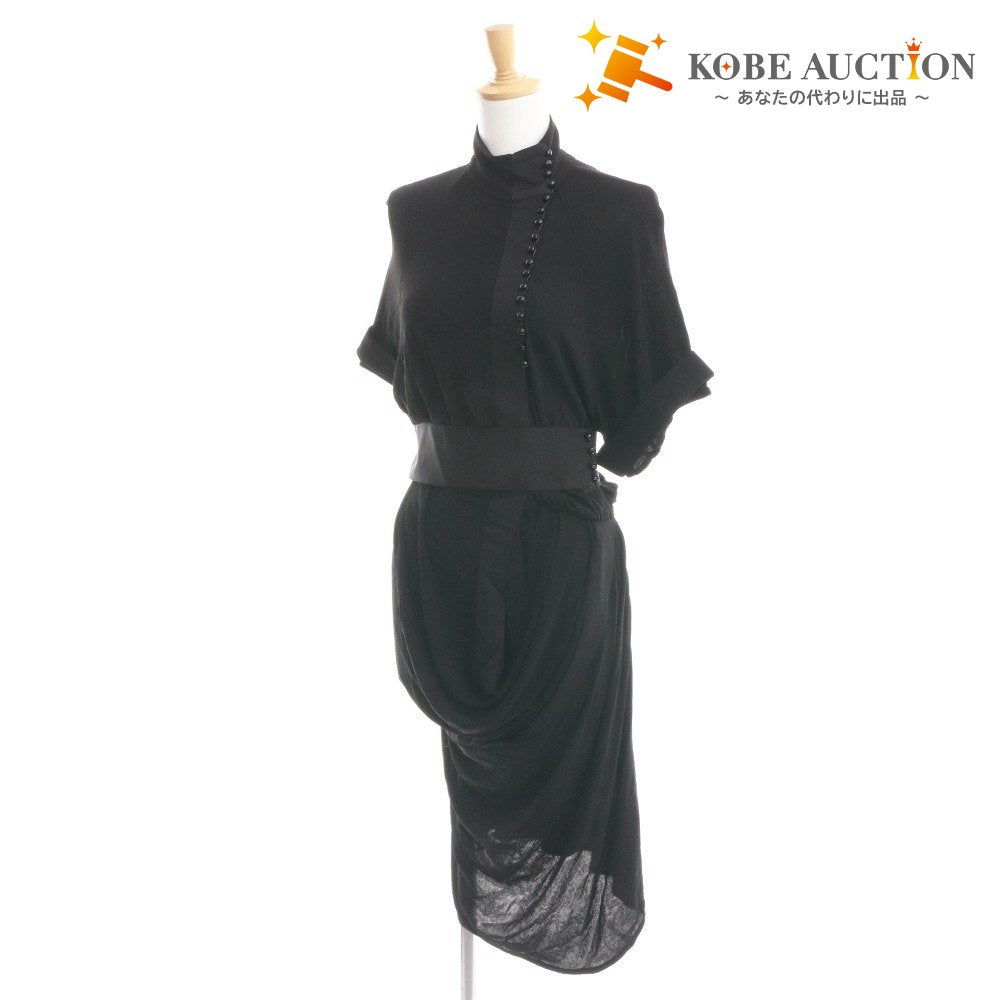 Balenciaga One-Piece Dress, Short Sleeve, Top and Bottoms, Waist-Trimmed, Women's, Size 36 (Equivalent to XS), Black