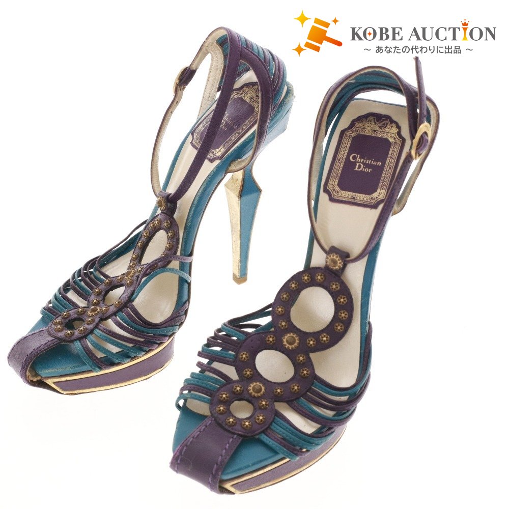 ■ Christian Dior Women's Party Sandals, Stiletto Heels, Size 36 1/2 (23.5cm), Purple and Blue
