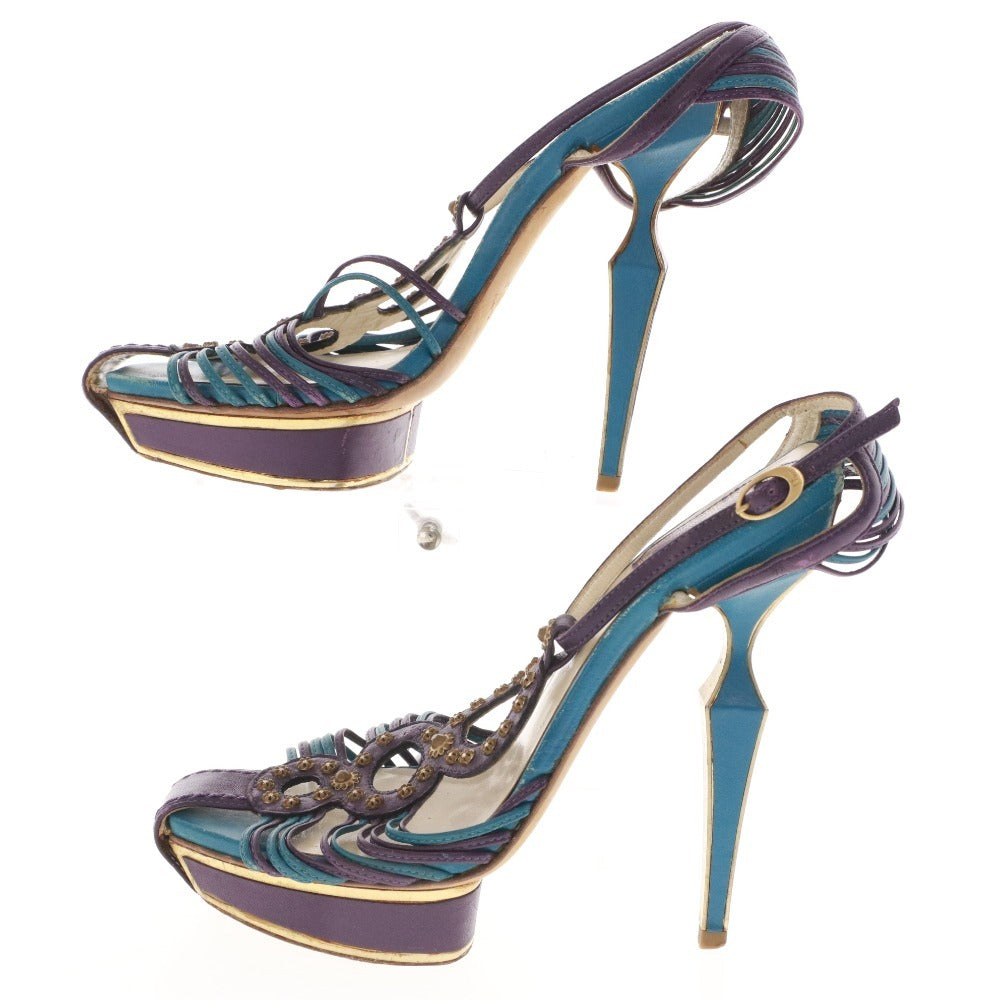 ■ Christian Dior Women's Party Sandals, Stiletto Heels, Size 36 1/2 (23.5cm), Purple and Blue