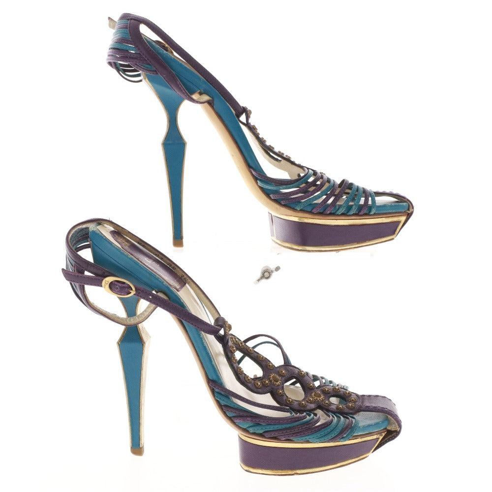 ■ Christian Dior Women's Party Sandals, Stiletto Heels, Size 36 1/2 (23.5cm), Purple and Blue