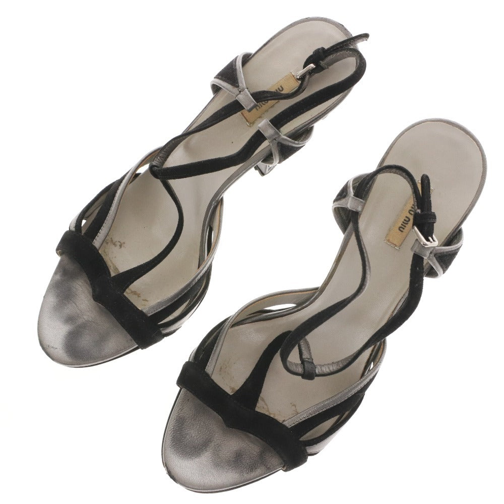 ■ ミュウミュウ サンダル 靴 ピンヒール クリスタル ストラップ レディース 37 （24cm相当） ブラック シルバー