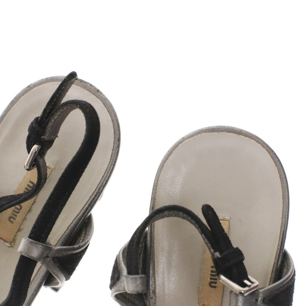 ■ ミュウミュウ サンダル 靴 ピンヒール クリスタル ストラップ レディース 37 （24cm相当） ブラック シルバー