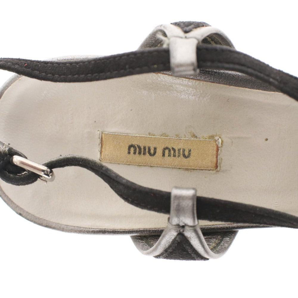 ■ ミュウミュウ サンダル 靴 ピンヒール クリスタル ストラップ レディース 37 （24cm相当） ブラック シルバー