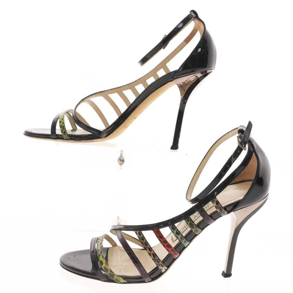 ■ ジミーチュウ サンダル 靴 パテントレザー パイソン アンクルストラップ レディース 36.5 （23.5cm相当） ブラック 箱付き