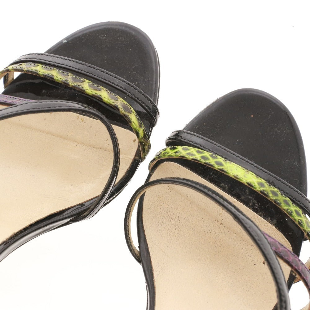 ■ ジミーチュウ サンダル 靴 パテントレザー パイソン アンクルストラップ レディース 36.5 （23.5cm相当） ブラック 箱付き