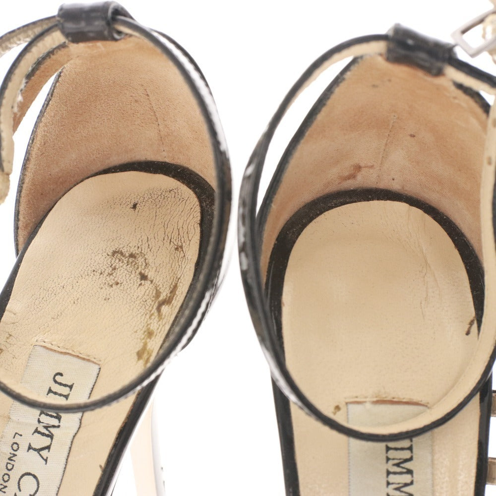 ■ ジミーチュウ サンダル 靴 パテントレザー パイソン アンクルストラップ レディース 36.5 （23.5cm相当） ブラック 箱付き