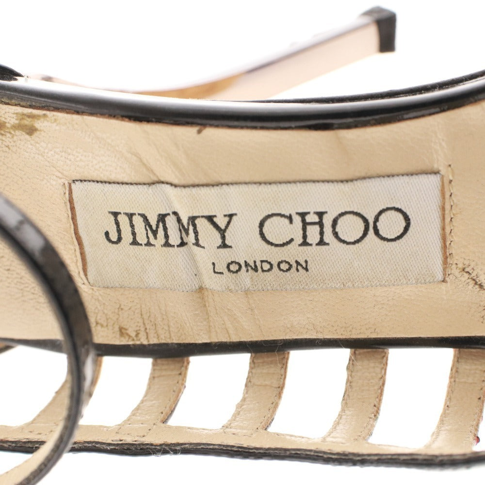 ■ ジミーチュウ サンダル 靴 パテントレザー パイソン アンクルストラップ レディース 36.5 （23.5cm相当） ブラック 箱付き