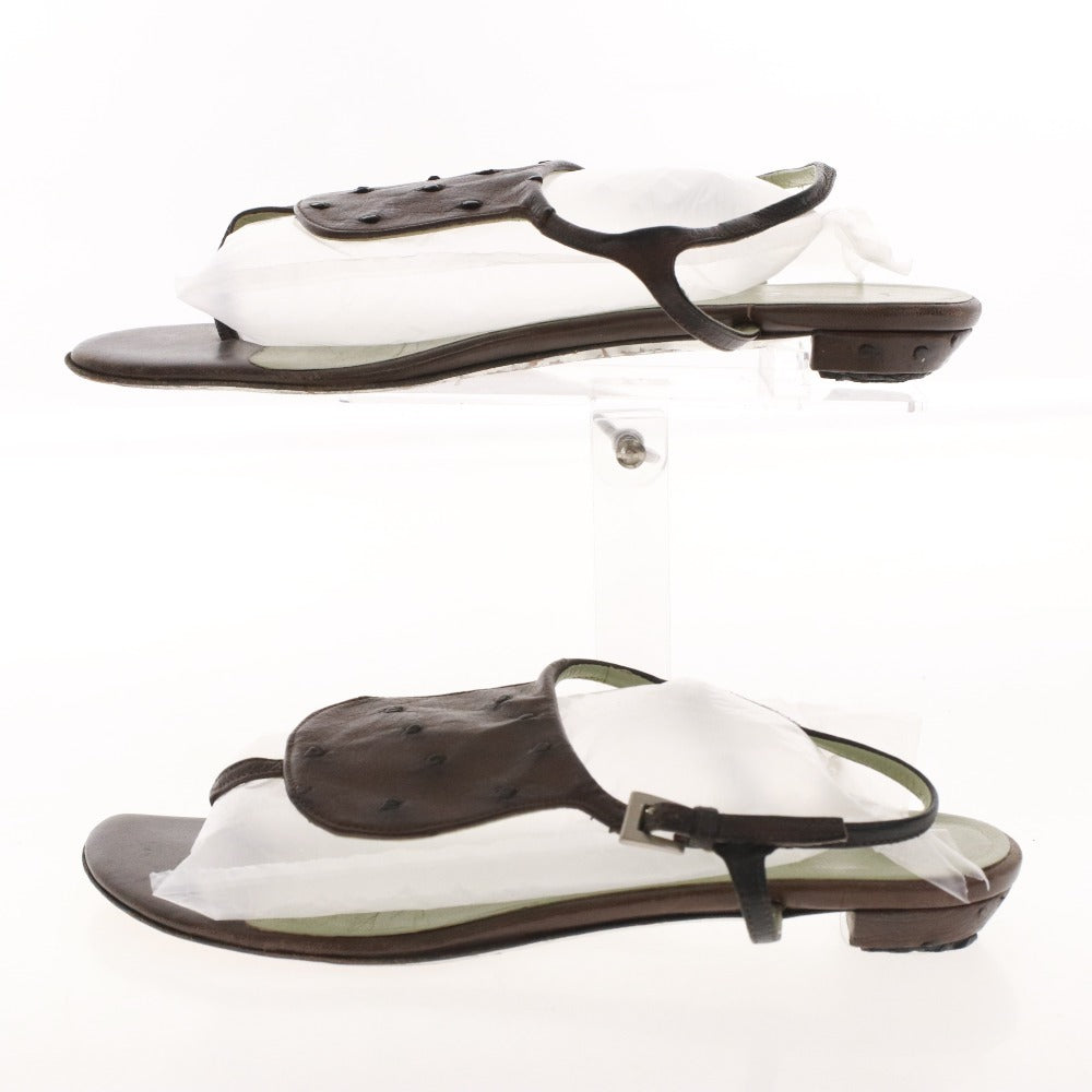 ■ プラダ サンダル 靴 フラット オーストリッチ ストラップ トング レディース 36 （23cm相当） ブラウン