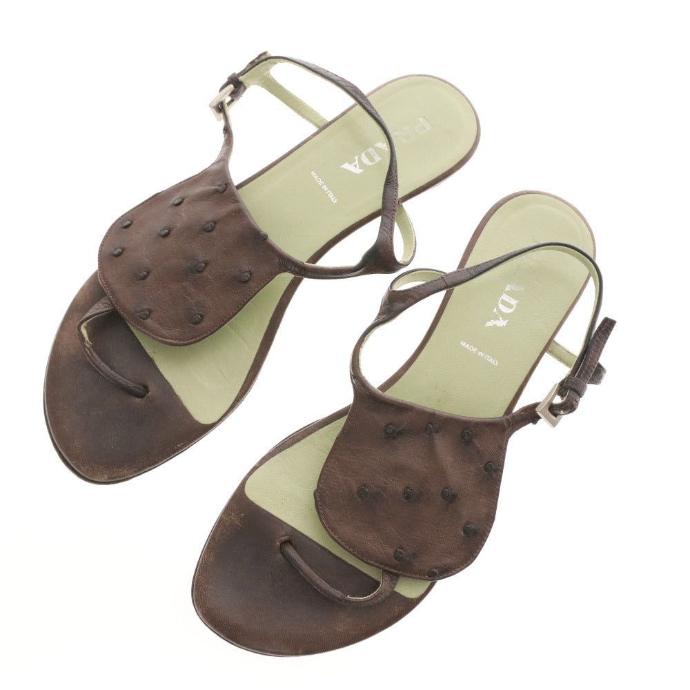 ■ プラダ サンダル 靴 フラット オーストリッチ ストラップ トング レディース 36 （23cm相当） ブラウン