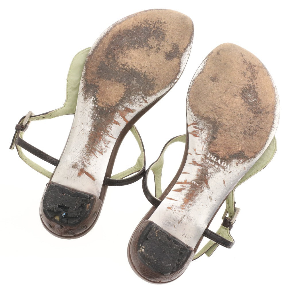 ■ プラダ サンダル 靴 フラット オーストリッチ ストラップ トング レディース 36 （23cm相当） ブラウン