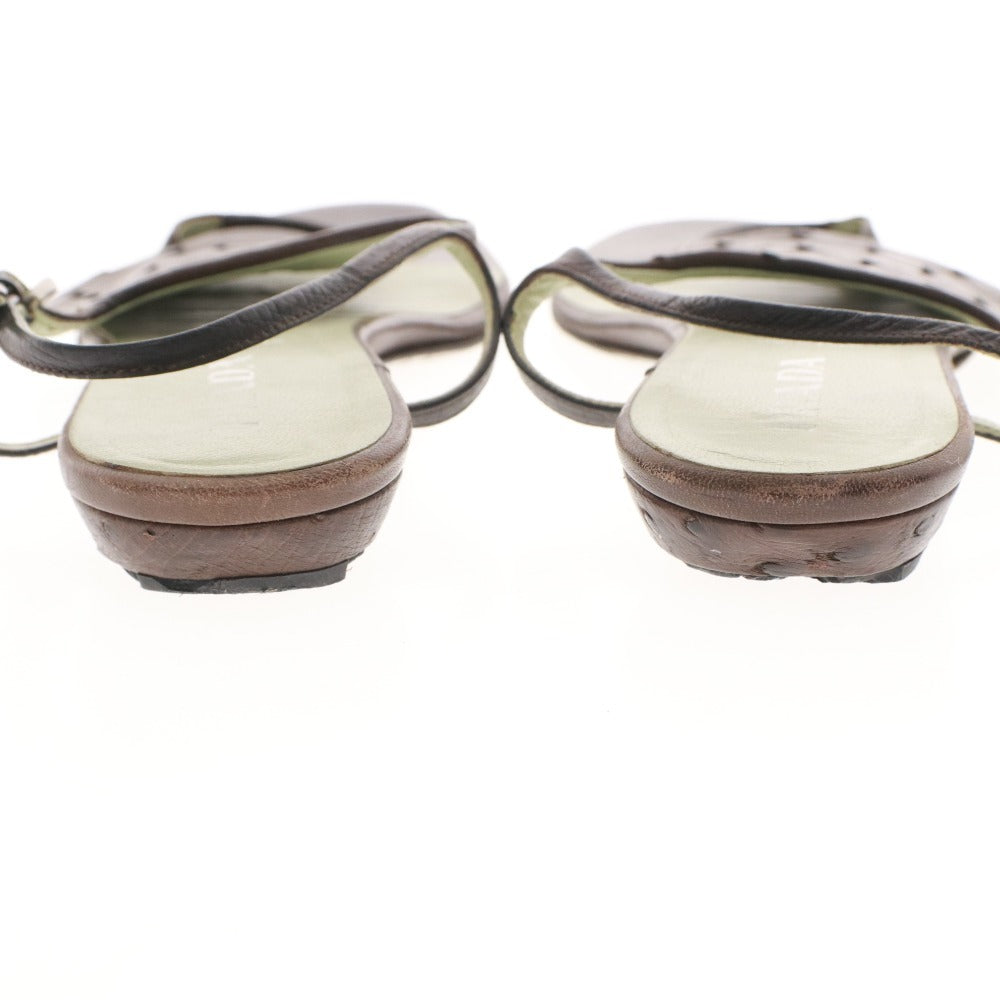 ■ プラダ サンダル 靴 フラット オーストリッチ ストラップ トング レディース 36 （23cm相当） ブラウン