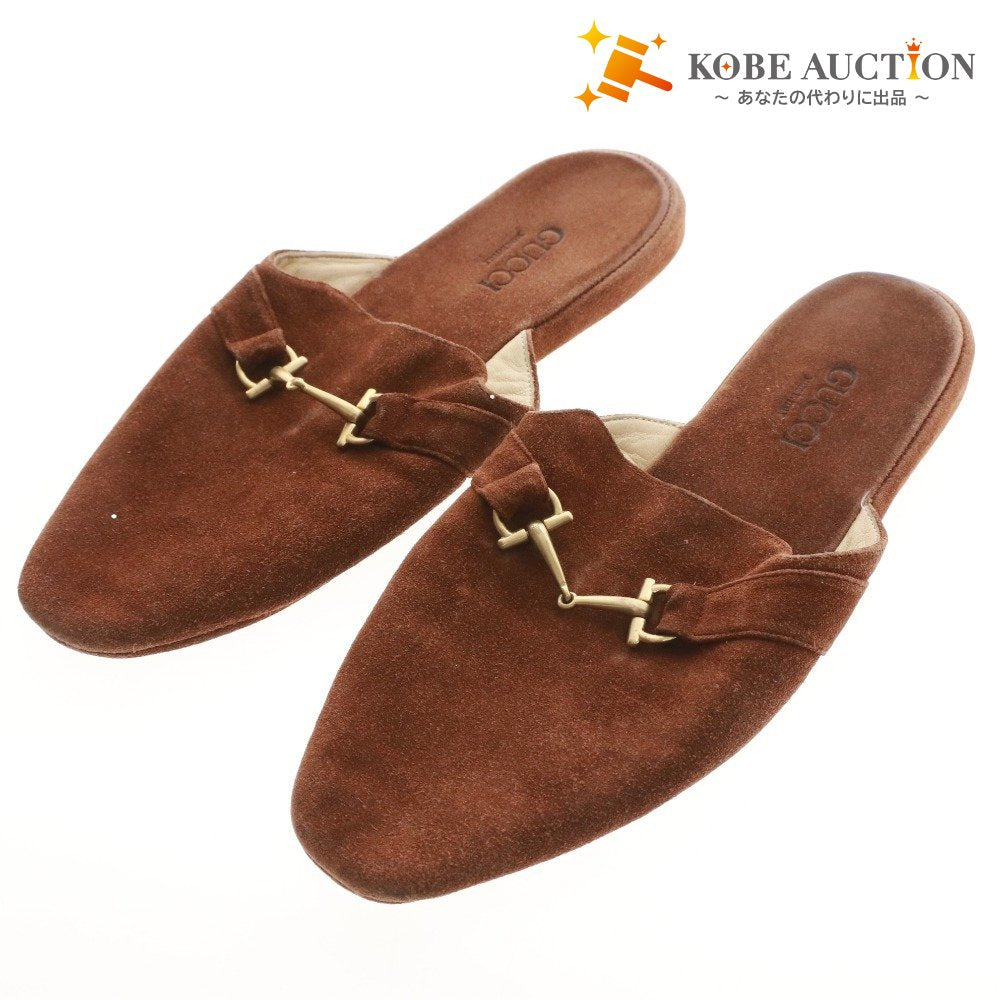 ■ グッチ ミュール サンダル 靴 スエード ホースビット フラット レディース 36 （23cm相当） ブラウン