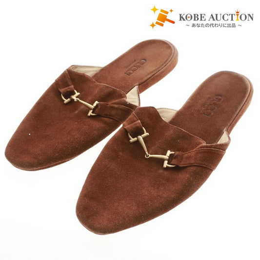 ■ グッチ ミュール サンダル 靴 スエード ホースビット フラット レディース 36 （23cm相当） ブラウン