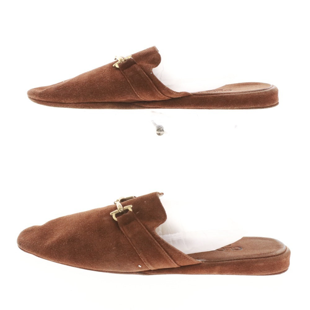 ■ グッチ ミュール サンダル 靴 スエード ホースビット フラット レディース 36 （23cm相当） ブラウン