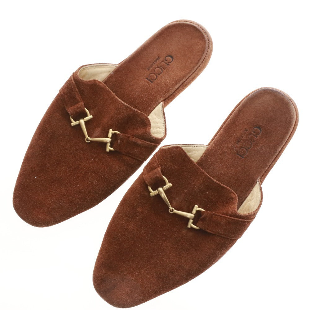 ■ グッチ ミュール サンダル 靴 スエード ホースビット フラット レディース 36 （23cm相当） ブラウン