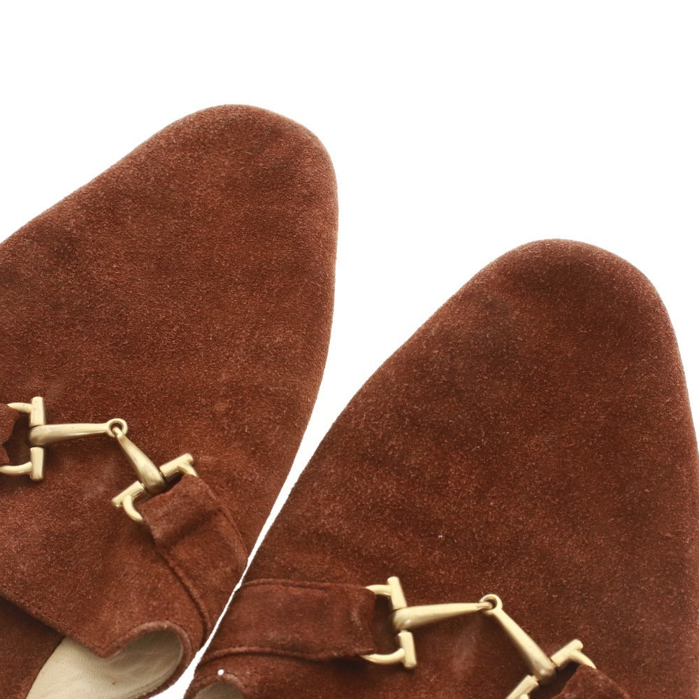 ■ グッチ ミュール サンダル 靴 スエード ホースビット フラット レディース 36 （23cm相当） ブラウン