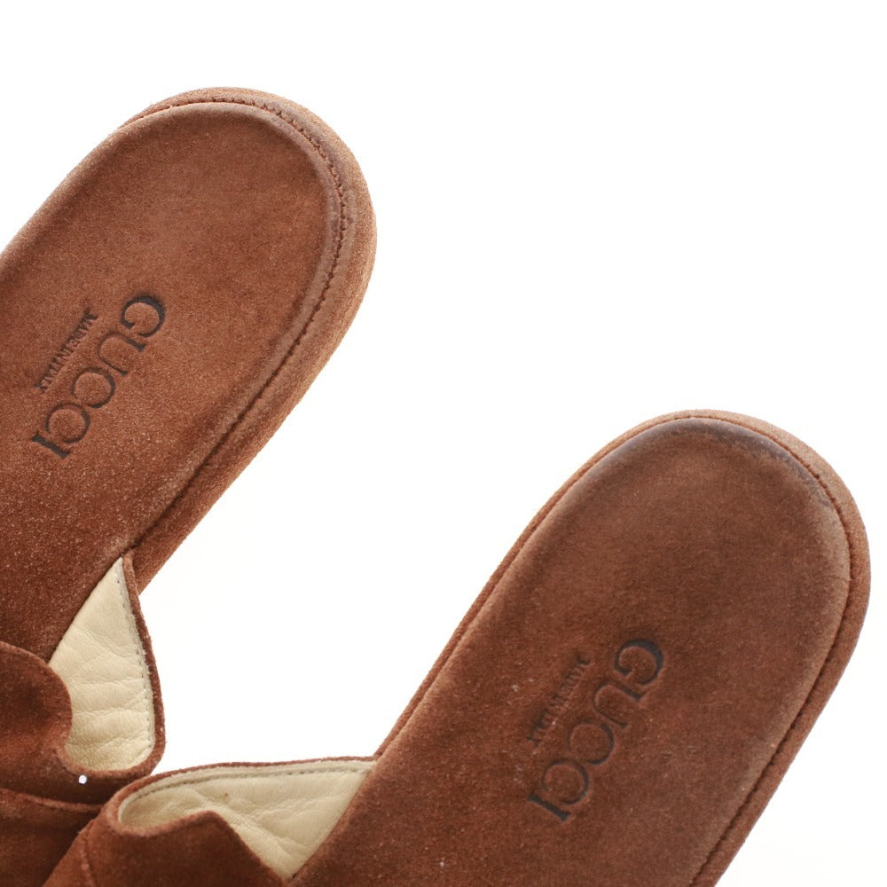 ■ グッチ ミュール サンダル 靴 スエード ホースビット フラット レディース 36 （23cm相当） ブラウン