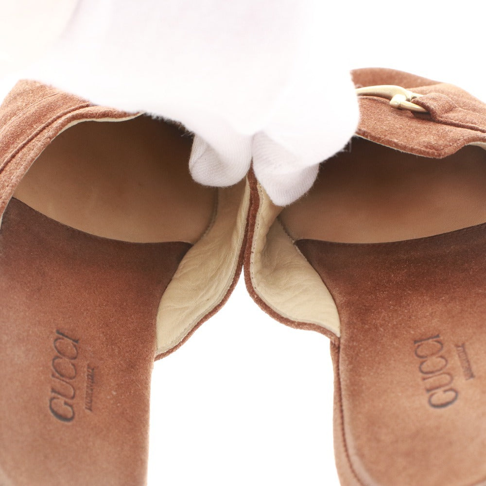 ■ グッチ ミュール サンダル 靴 スエード ホースビット フラット レディース 36 （23cm相当） ブラウン