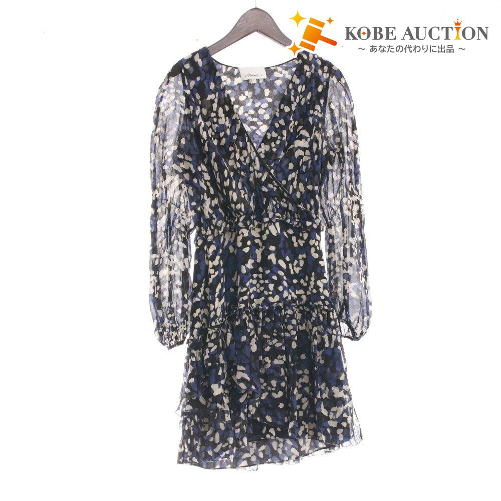 ■ スリーワンフィリップリム ワンピース 長袖 トップス ボトムス 総柄 シルク レディース 2 （M相当）ネイビー ブラック