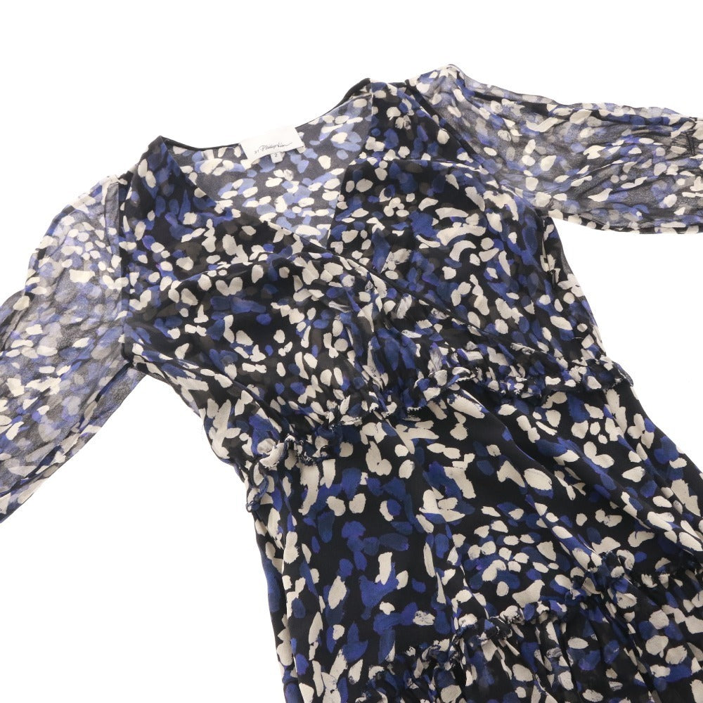 ■ スリーワンフィリップリム ワンピース 長袖 トップス ボトムス 総柄 シルク レディース 2 （M相当）ネイビー ブラック