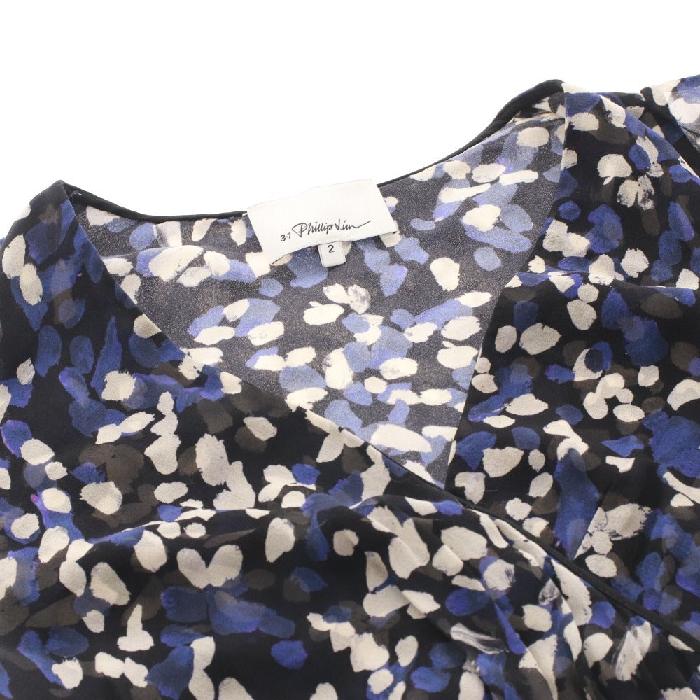 ■ スリーワンフィリップリム ワンピース 長袖 トップス ボトムス 総柄 シルク レディース 2 （M相当）ネイビー ブラック