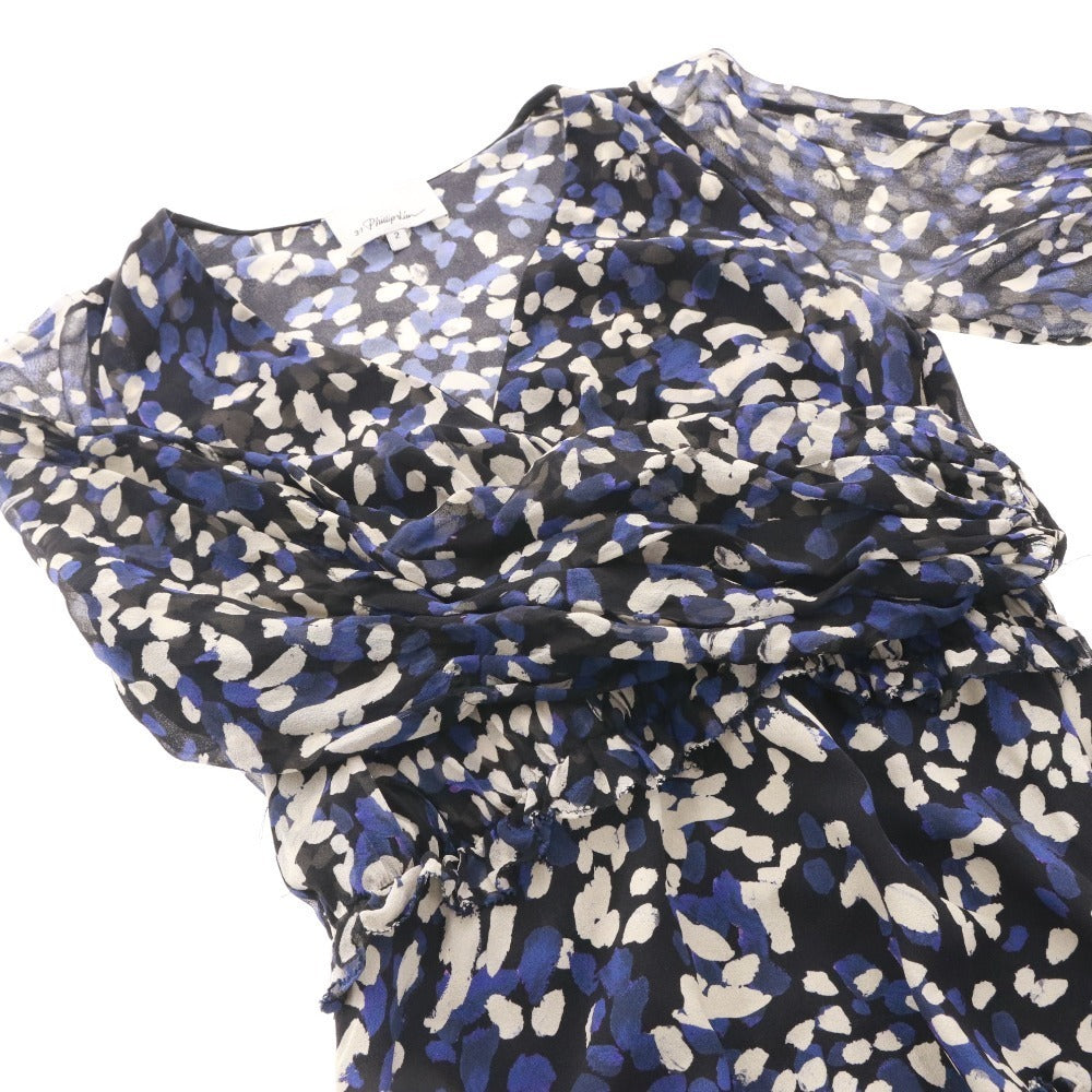 ■ スリーワンフィリップリム ワンピース 長袖 トップス ボトムス 総柄 シルク レディース 2 （M相当）ネイビー ブラック