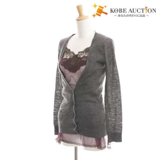 ■ サカイ sacai カーディガン トップス レース Vネック ドッキング レディース 38 グレー パープル