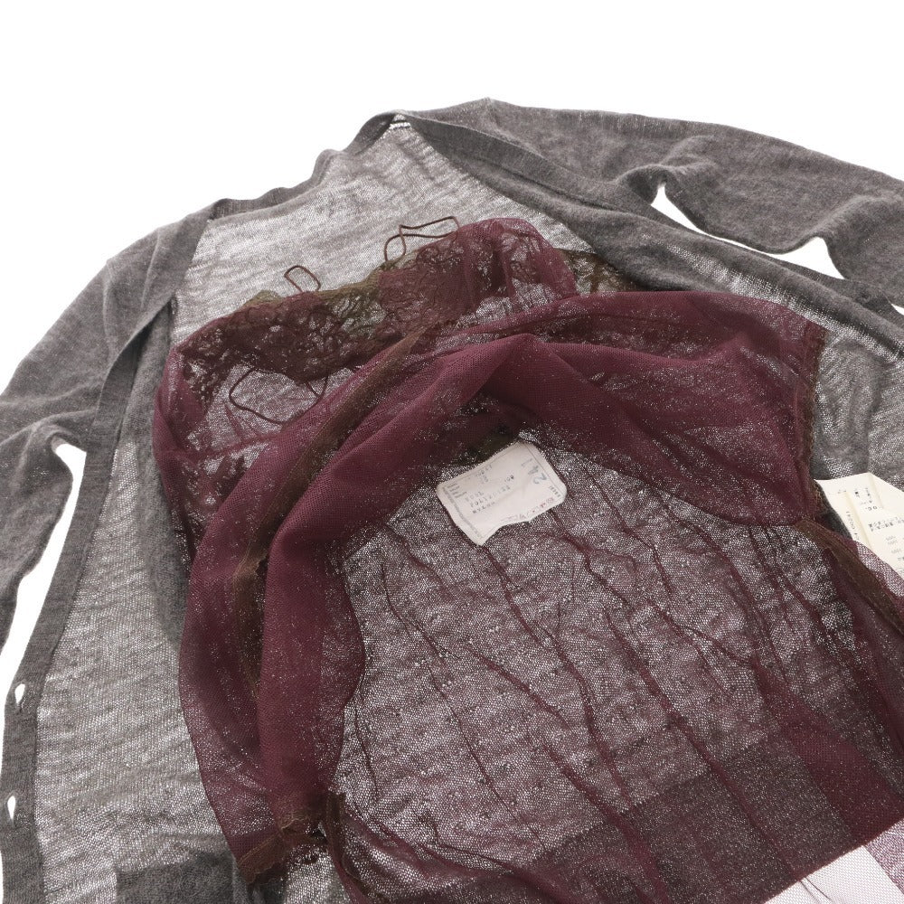 ■ サカイ sacai カーディガン トップス レース Vネック ドッキング レディース 38 グレー パープル