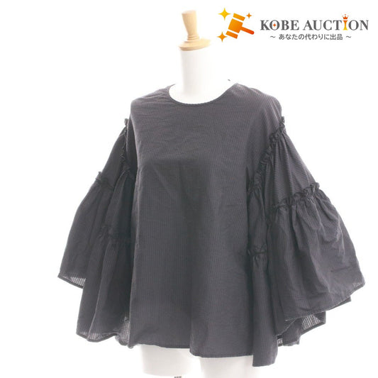 ■ MSGM MILANO フリルシャツ 長袖 トップス フリル袖 パーティー イタリア製 レディース 40 (L相当) ブラック 黒