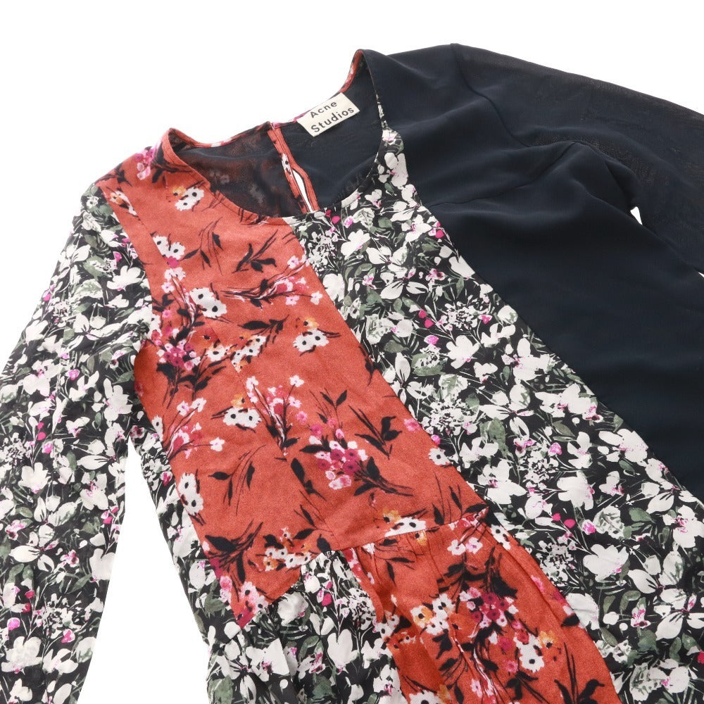 Acne Studios long-sleeved knee-length floral print dress, size 36 (equivalent to S), available in multicolor, reddish-brown, white, black, etc.