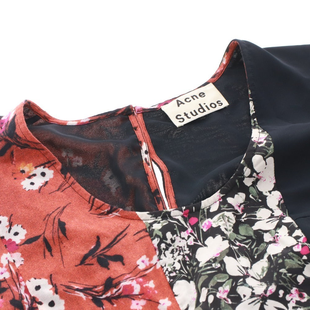 Acne Studios long-sleeved knee-length floral print dress, size 36 (equivalent to S), available in multicolor, reddish-brown, white, black, etc.