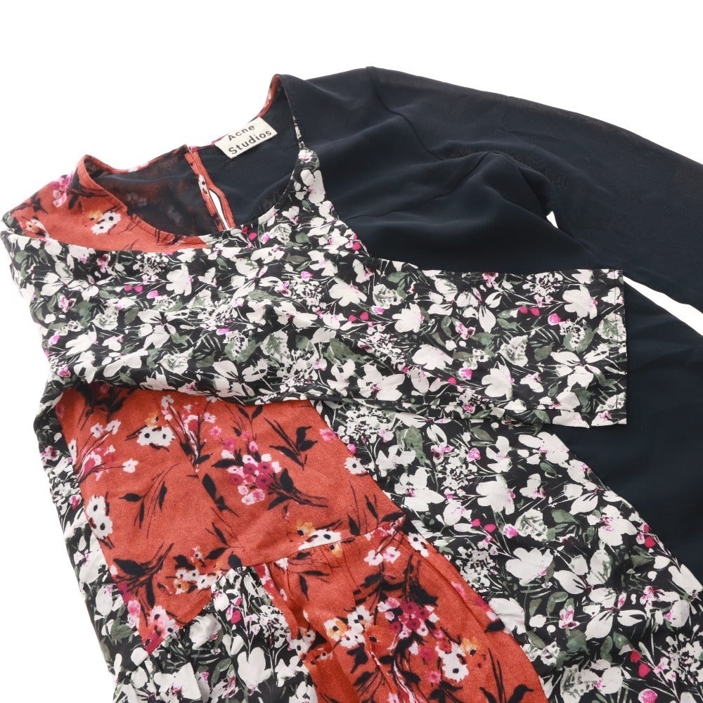 Acne Studios long-sleeved knee-length floral print dress, size 36 (equivalent to S), available in multicolor, reddish-brown, white, black, etc.