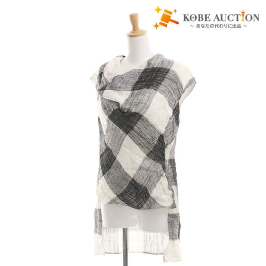 ■ Acne Studios ワンピース ノースリーブ トップス ひざ丈 バッグロング チェック柄 リネン レディース 34 (S相当) ホワイト ブラック